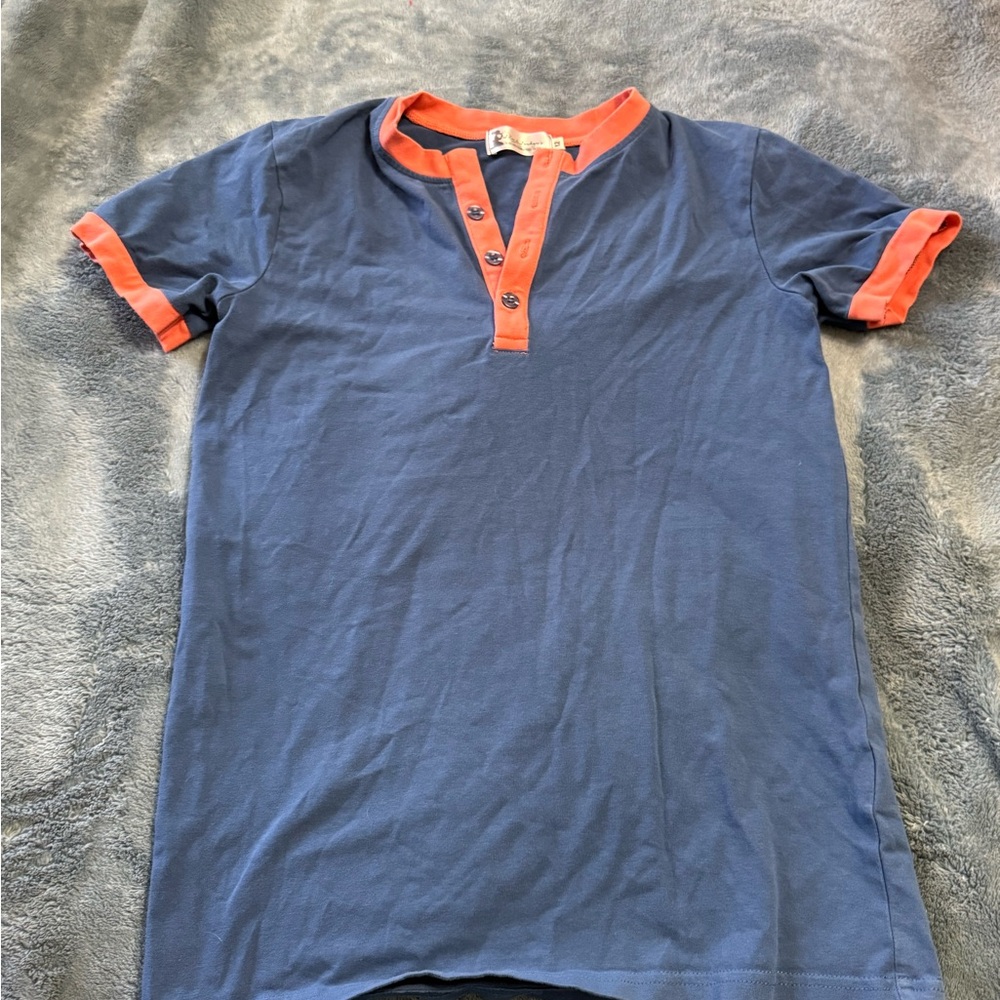 Kids Navy and Orange Button Down Shirt
